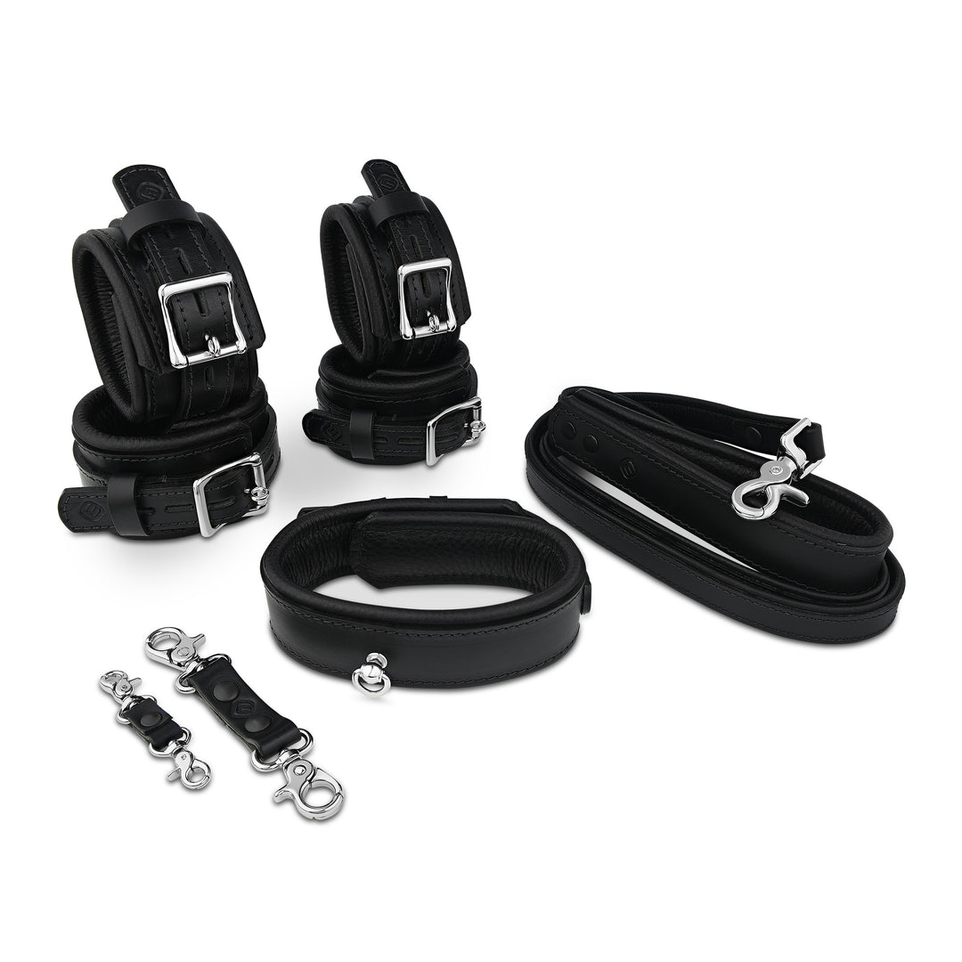 6-Piece Deluxe Padded Leather Bondage Set - Black