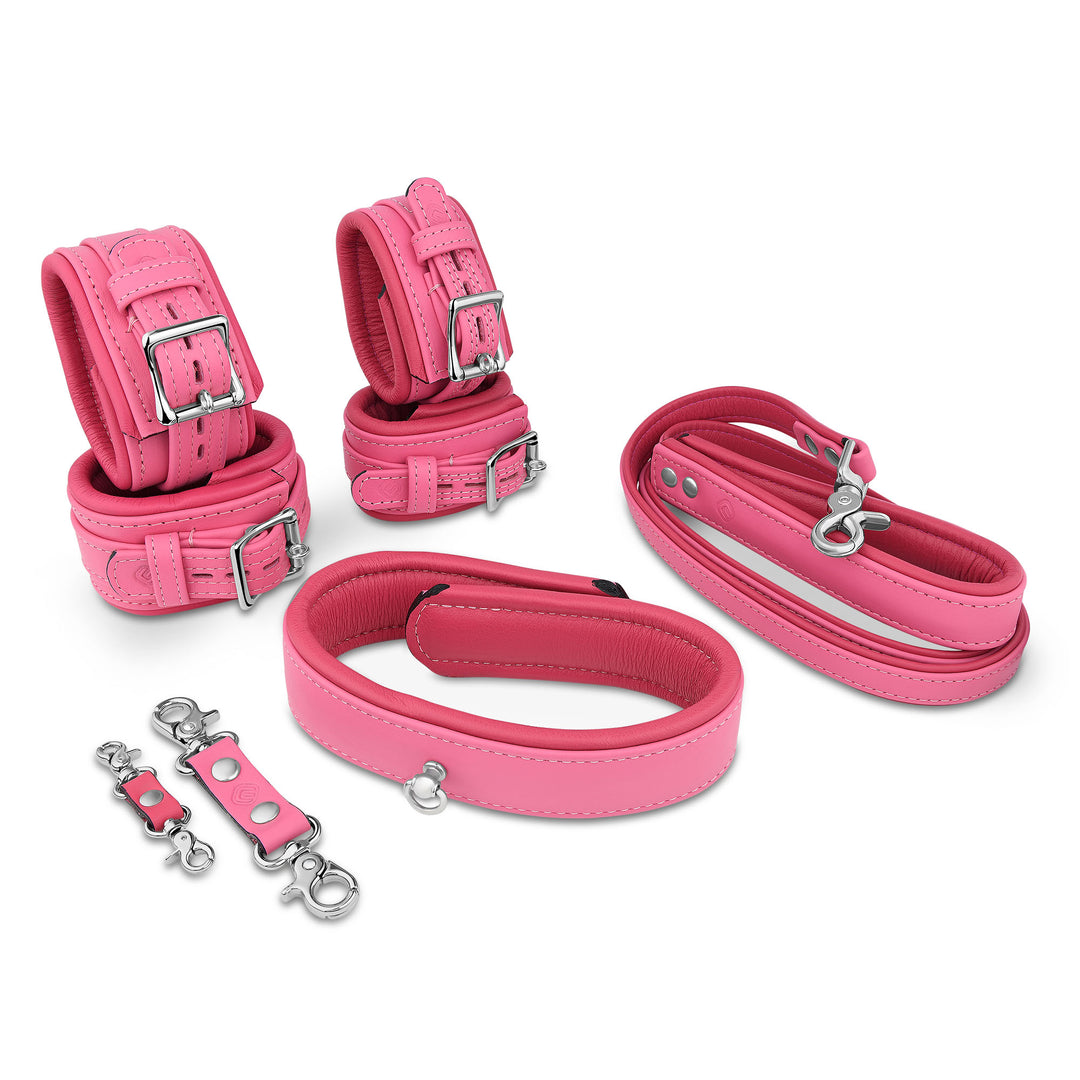 6-Piece Deluxe Padded Leather Bondage Set - Pink