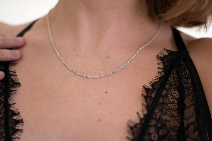 Locking Sterling Silver Fine Rope Chain Necklace