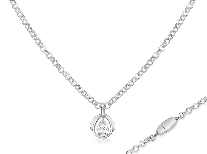 Locking Sterling Silver Chain Necklace with Blossom Pendant
