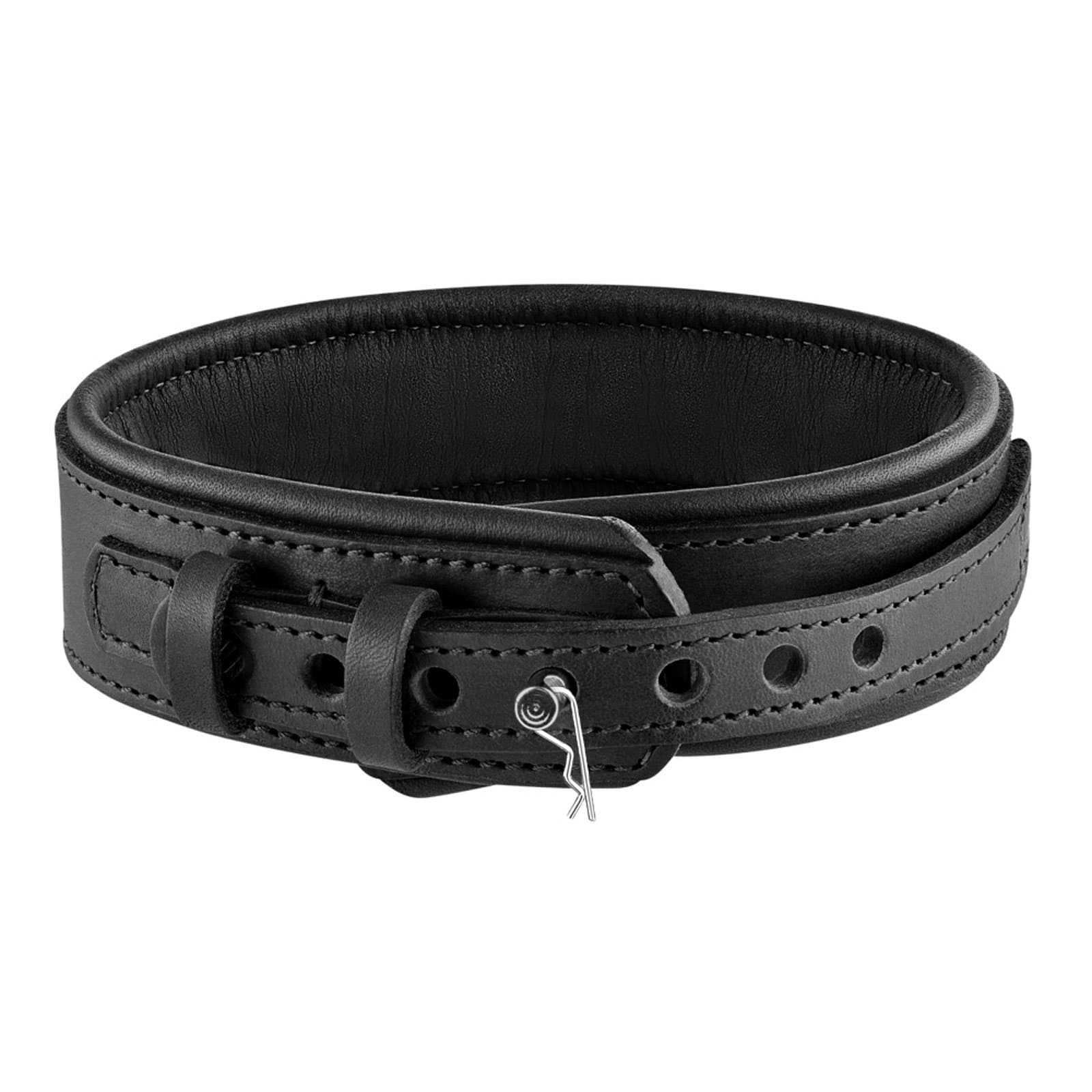Genuine Leather Dog Collar - Adjustable Black Cushioned Bone Design