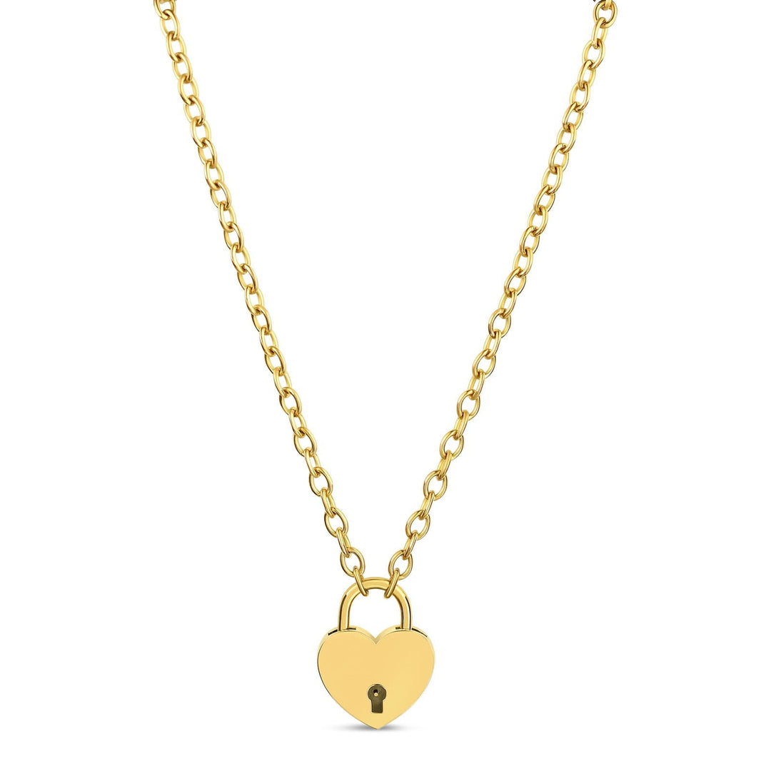 Gold Lock & Key Initial Pendant Necklace - D