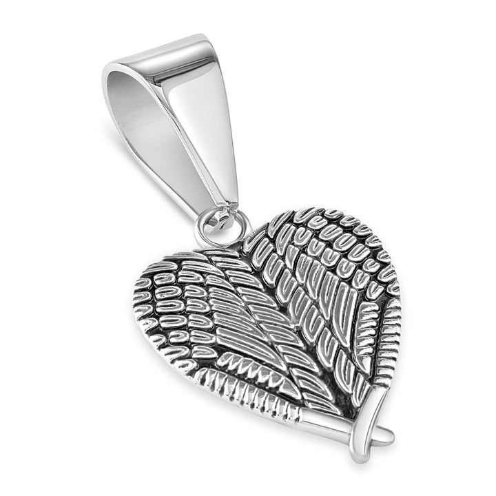 Angel Wing Heart Pendant in Stainless Steel