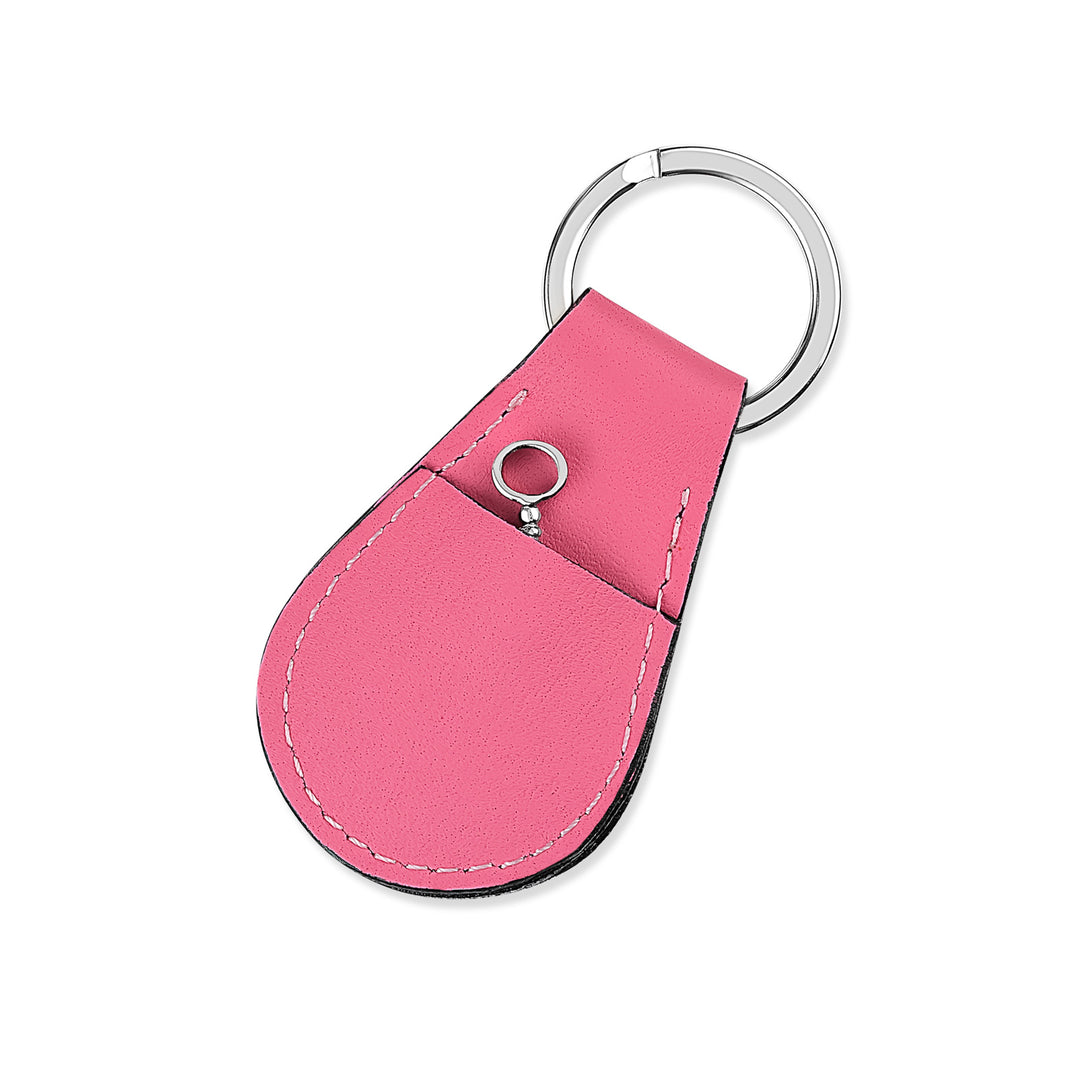 White & Rose Petal Pink Overlaid Leather Loop Keychain Keyring