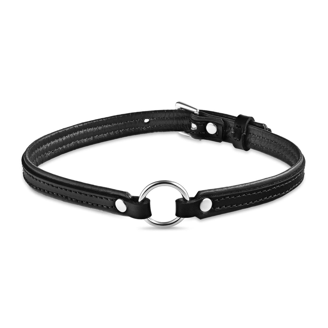 Leather Collar and Leash Set, Soft and Adjustable Choker with Durable Chain  Wide Pet Basic Collars,Black