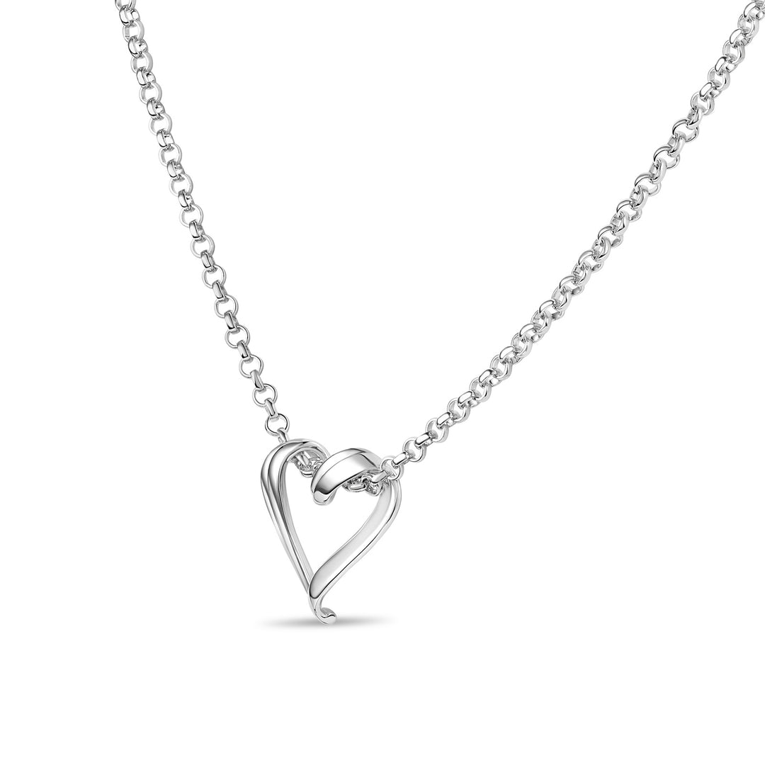 Locking Sterling Silver Chain Necklace with Sliding Heart Pendant
