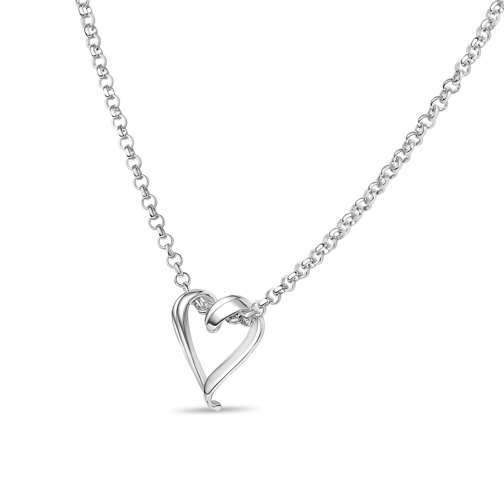 Locking Sterling Silver Chain Necklace with Sliding Heart Pendant