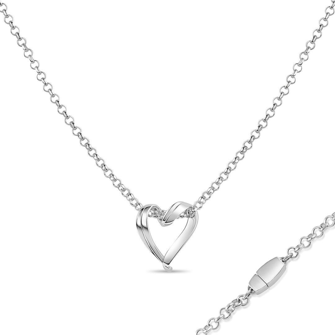 Locking Sterling Silver Chain Necklace with Sliding Heart Pendant