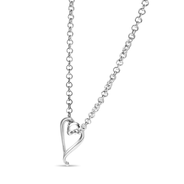 Locking Sterling Silver Chain Necklace with Sliding Heart Pendant