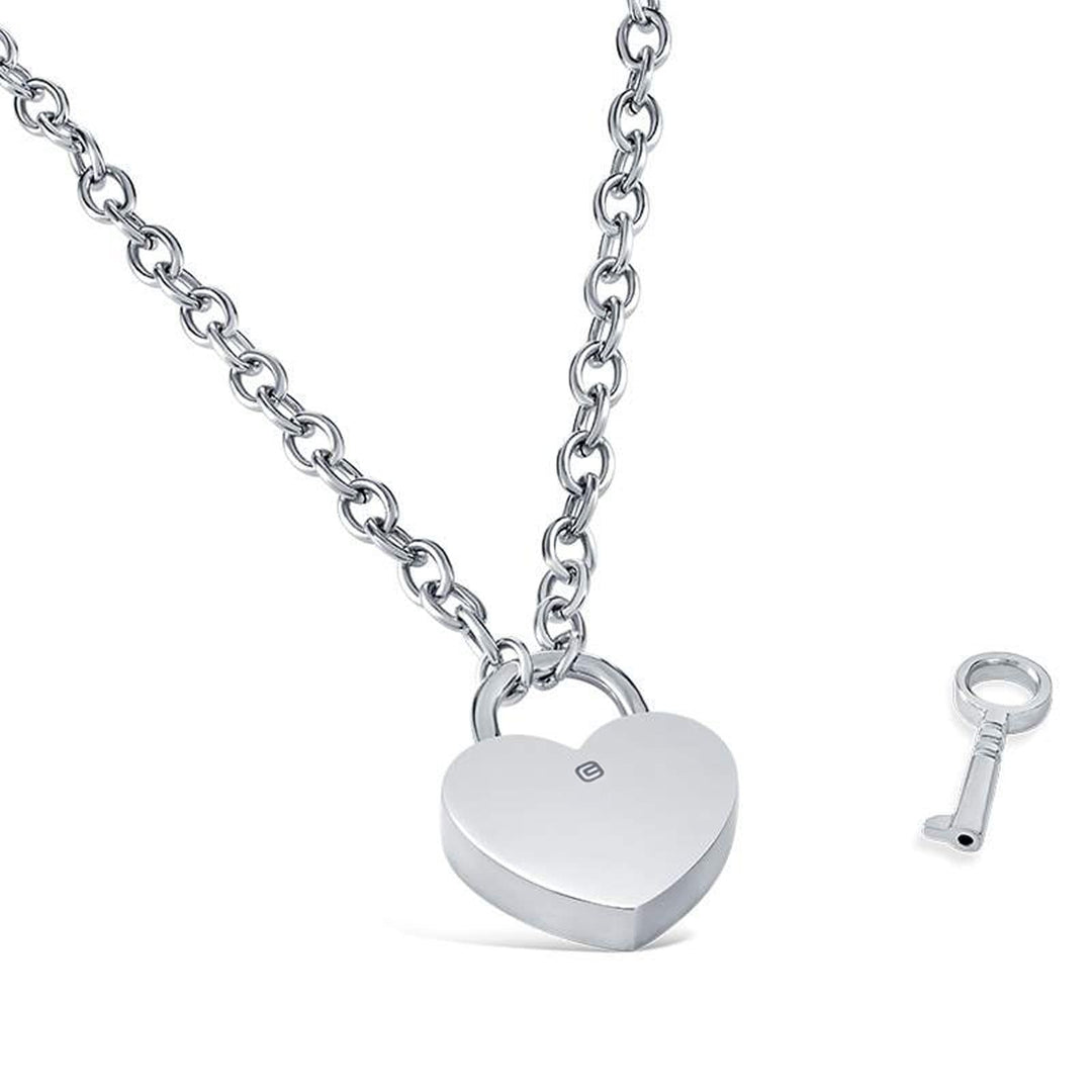 LEWECEEO Stainless Steel Lock Necklace – Byzantine Chain Collar With Heart Padlock
